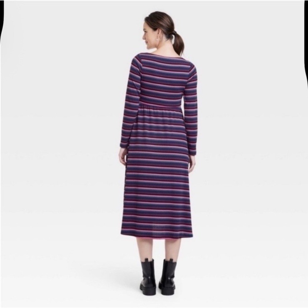 The Nines by Hatch Maternity Women's‎ Large Midi Sweater Dress Striped Ribbed - Picture 3 of 11